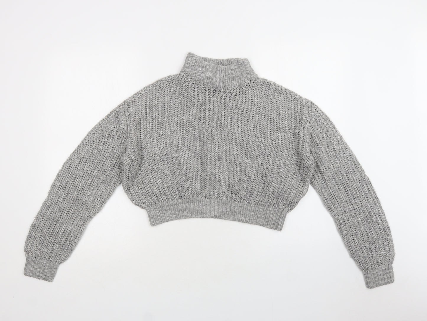 H&M Womens Grey Mock Neck  Acrylic Pullover Jumper Size XS   - Cropped