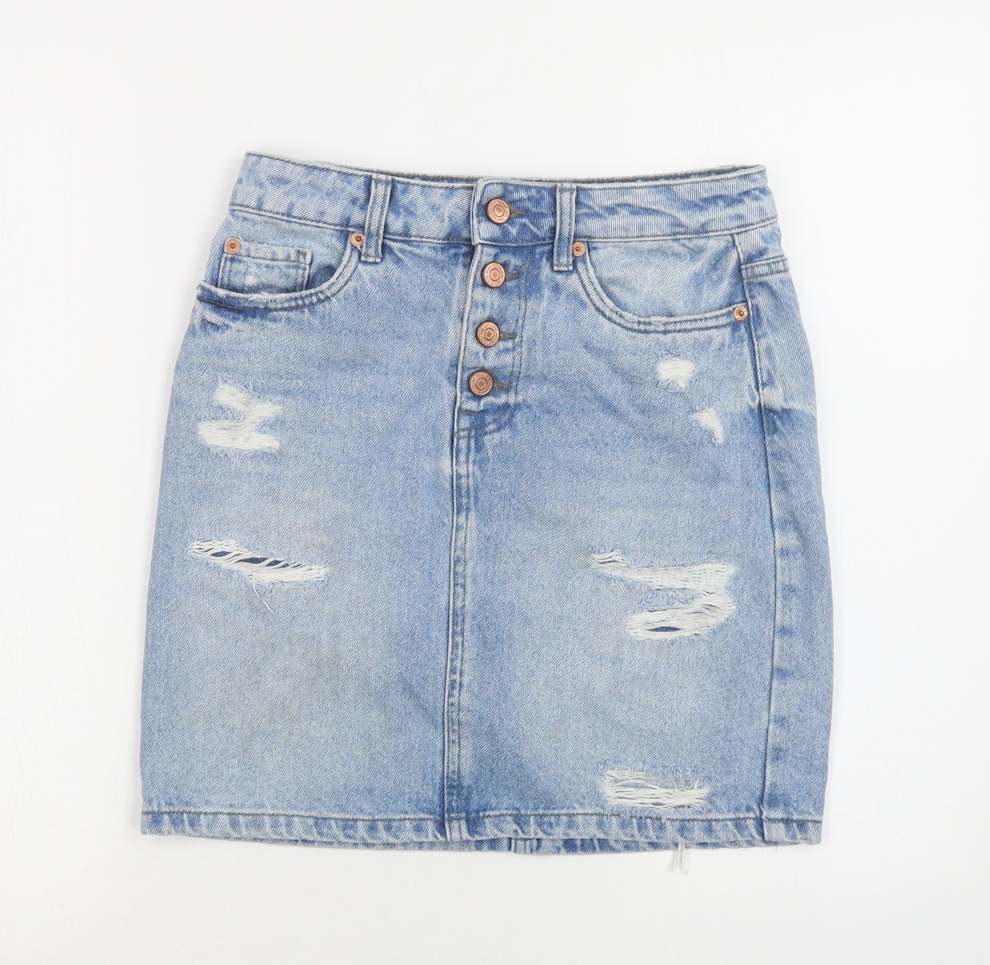 New Look Womens Blue  Cotton Mini Skirt Size 6   Button