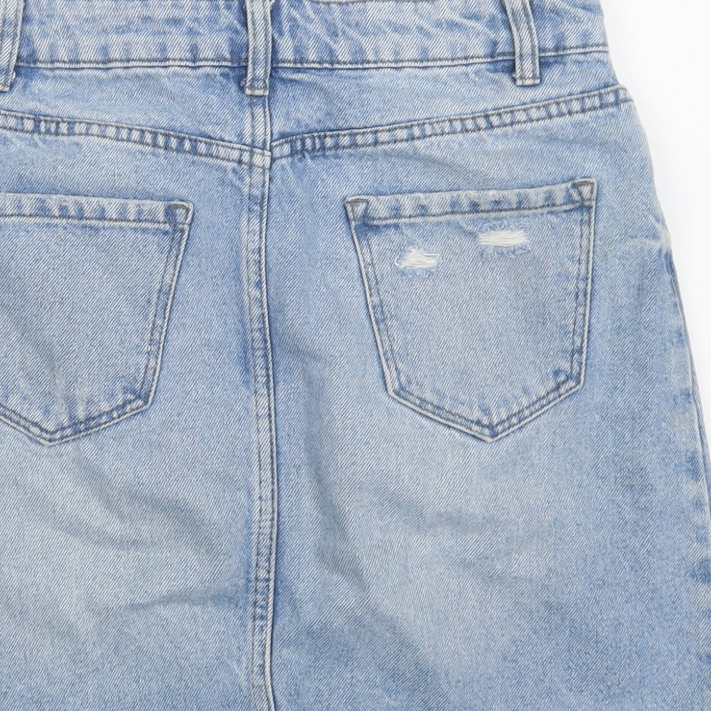 New Look Womens Blue  Cotton Mini Skirt Size 6   Button