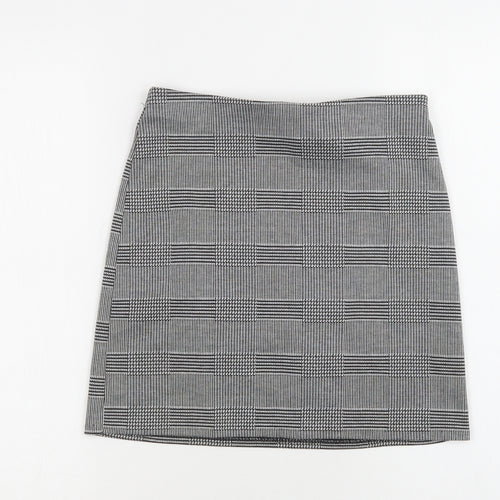 H&M Womens Grey Check Polyester Mini Skirt Size XS
