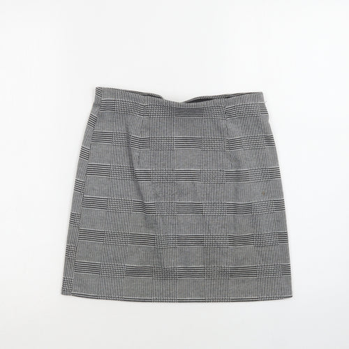 H&M Womens Grey Check Polyester Mini Skirt Size XS