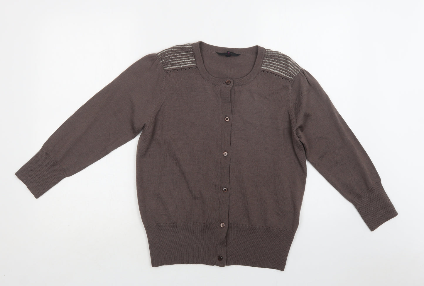 Jasper Conran Womens Brown Round Neck  Wool Cardigan Jumper Size 14