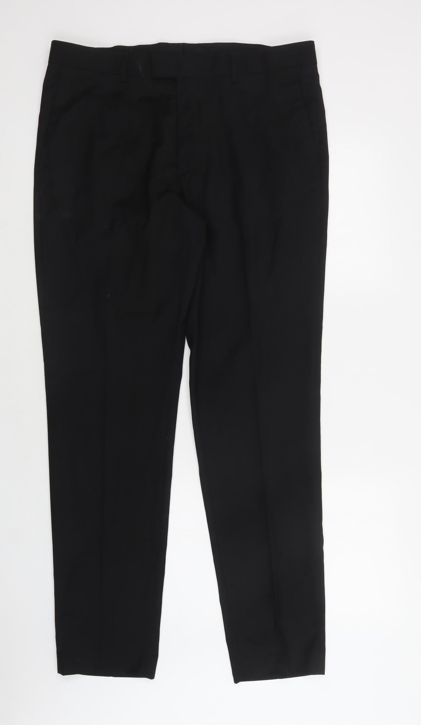 H&M Mens Black  Polyester Dress Pants Trousers Size 38 L34 in Regular Hook & Loop