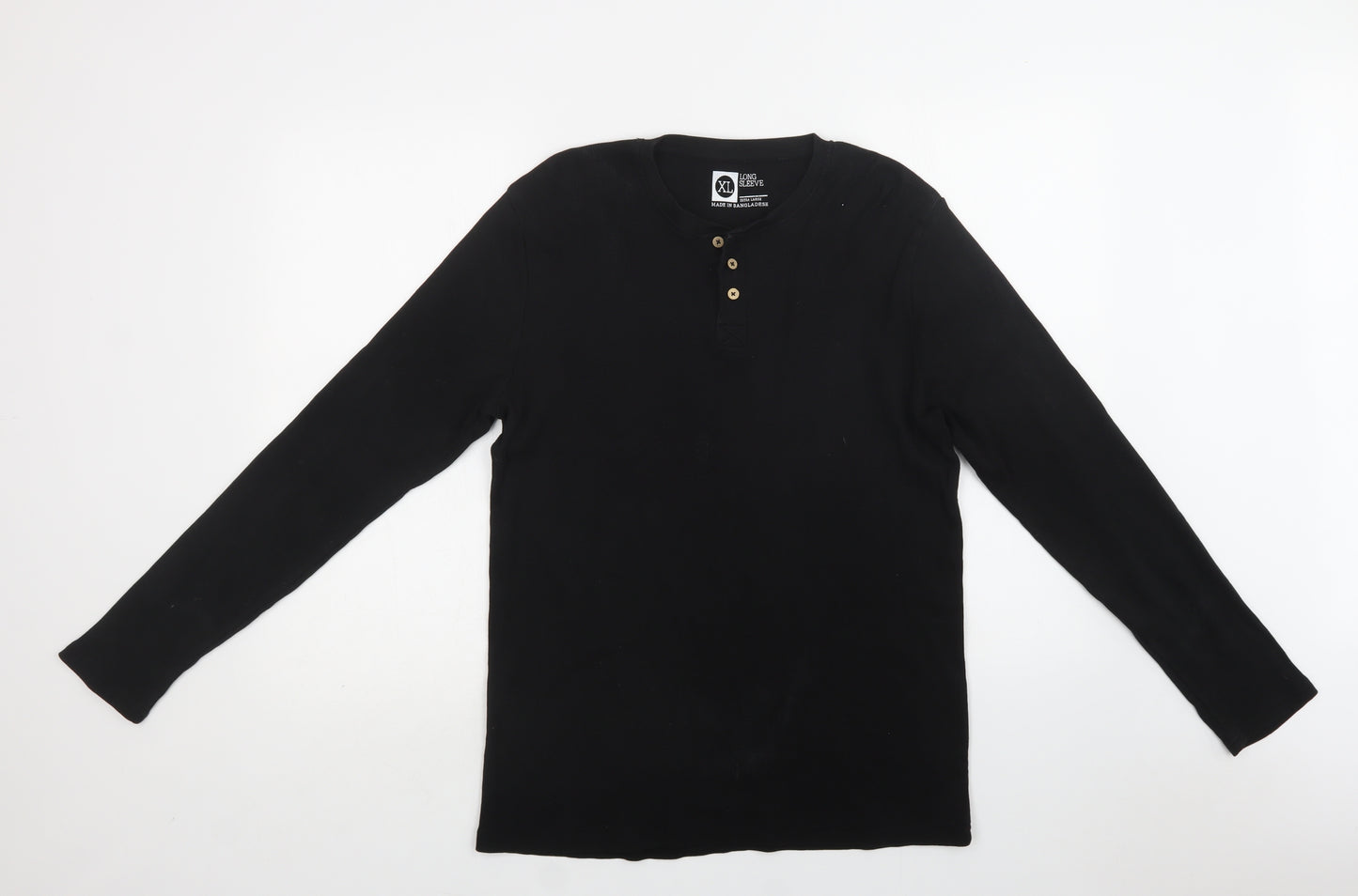 Primark Mens Black  Cotton  T-Shirt Size XL Henley