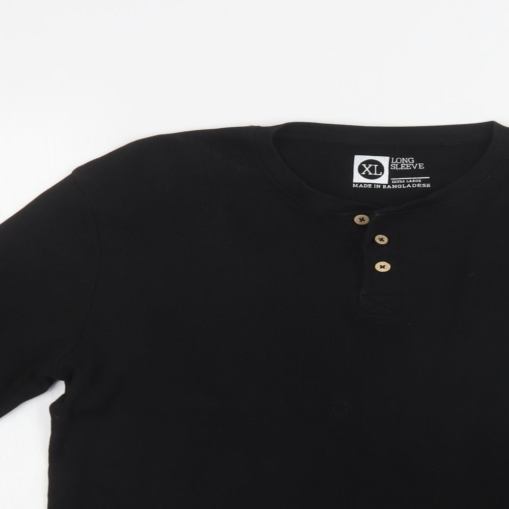 Primark Mens Black  Cotton  T-Shirt Size XL Henley