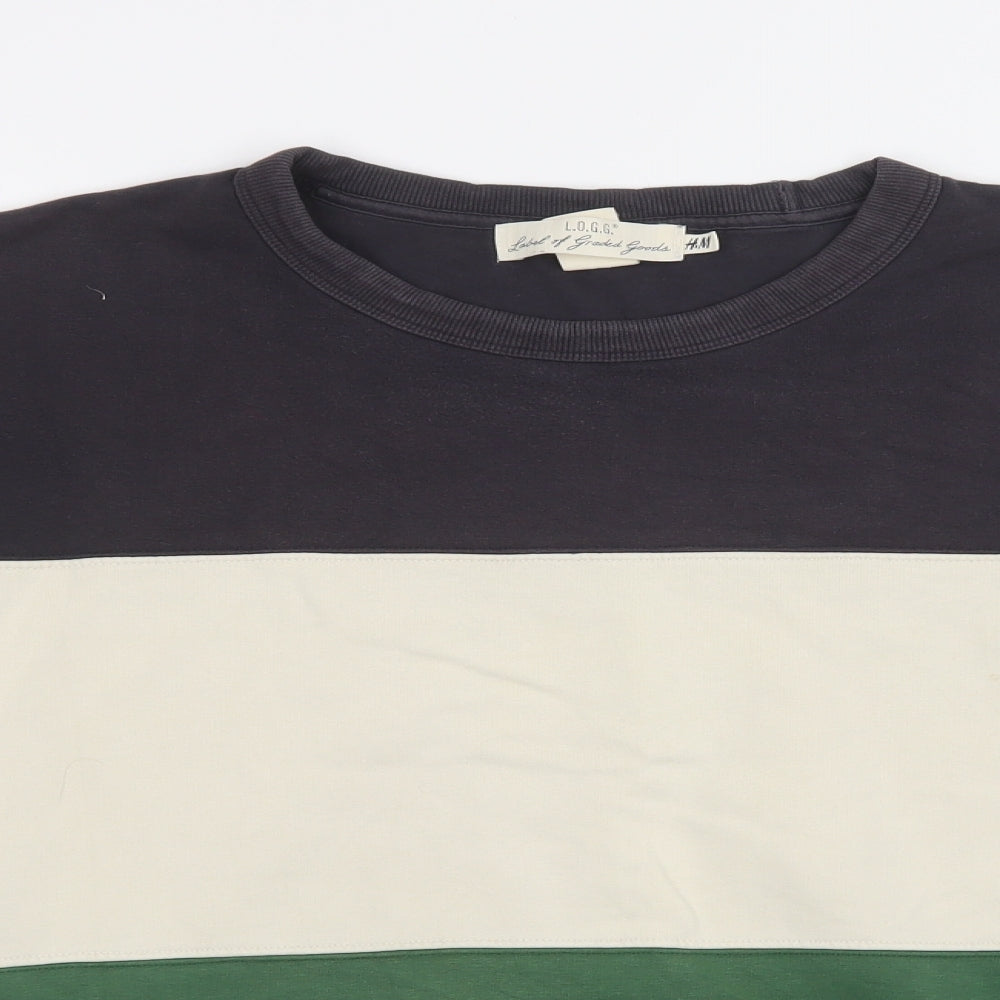 H&M Mens Multicoloured Striped Polyester Pullover Sweatshirt Size L