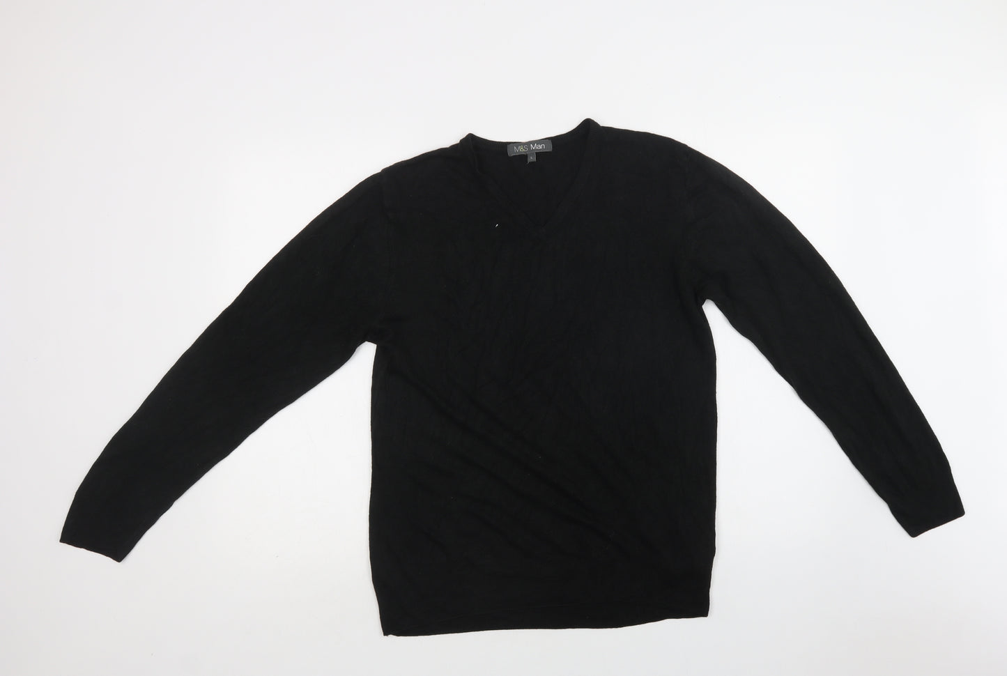 M&S Mens Black V-Neck  Acrylic Pullover Jumper Size L