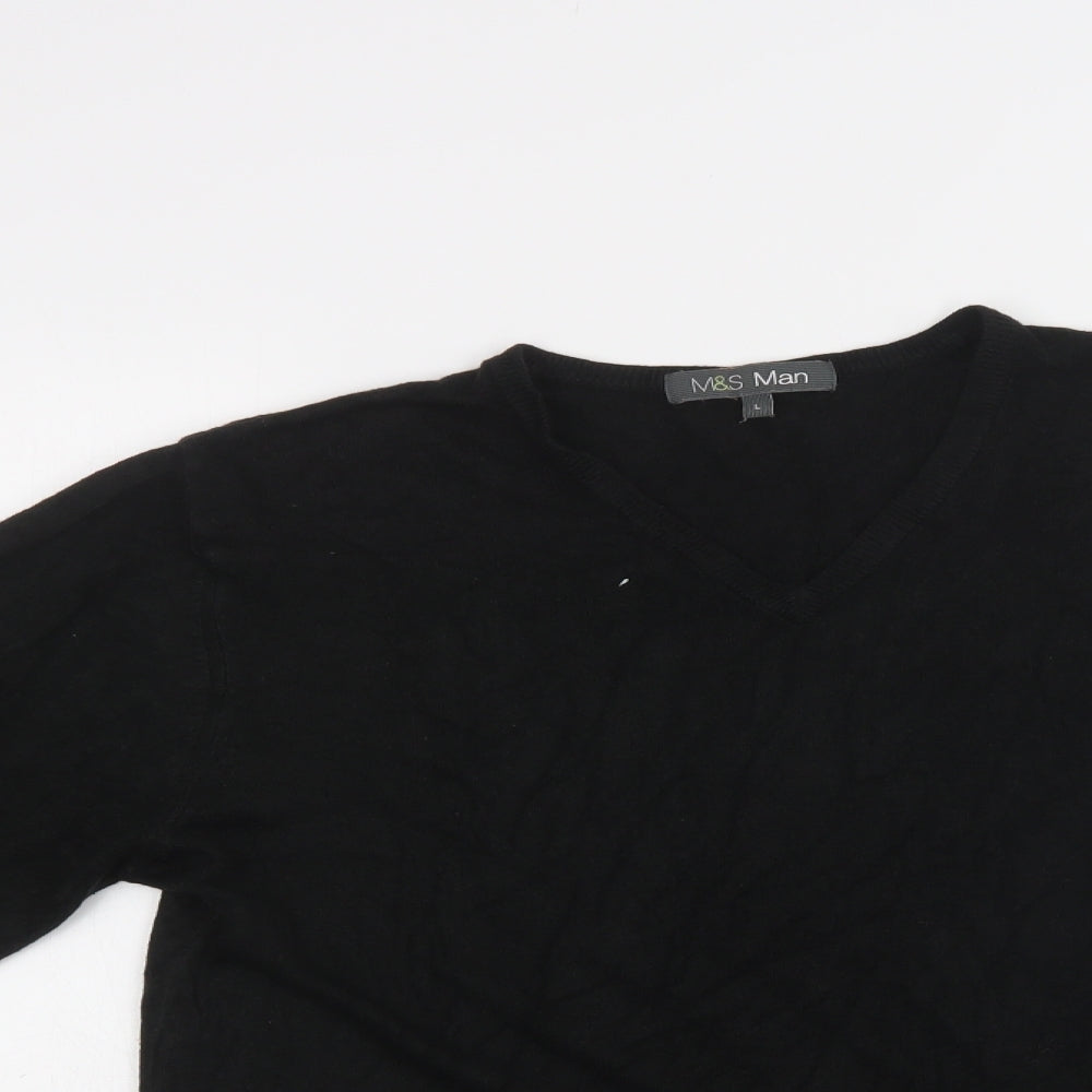 M&S Mens Black V-Neck  Acrylic Pullover Jumper Size L
