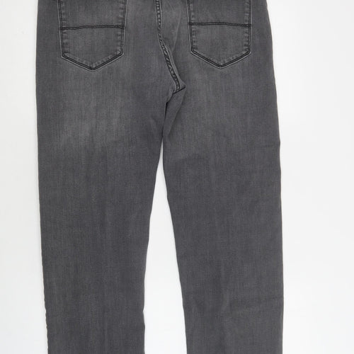M&S Mens Grey  Cotton Straight Jeans Size 36 L29 in Regular Button