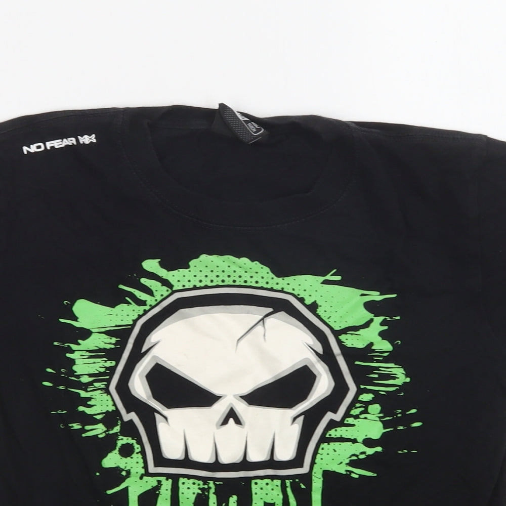 No Fear Boys Black  Cotton Basic T-Shirt Size 9-10 Years Crew Neck  - Skull