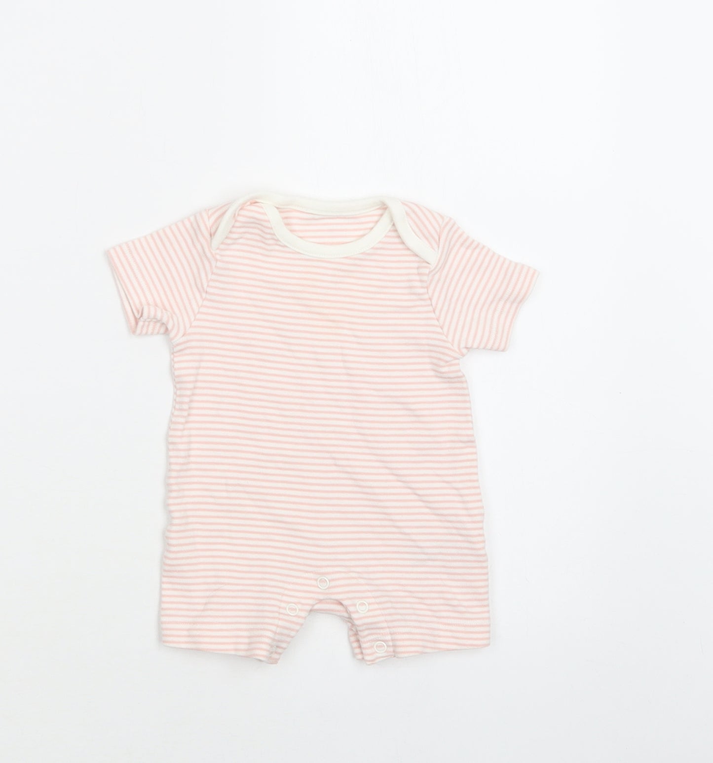 M&S Baby Pink Striped Cotton Romper One-Piece Size 0-3 Months  Snap