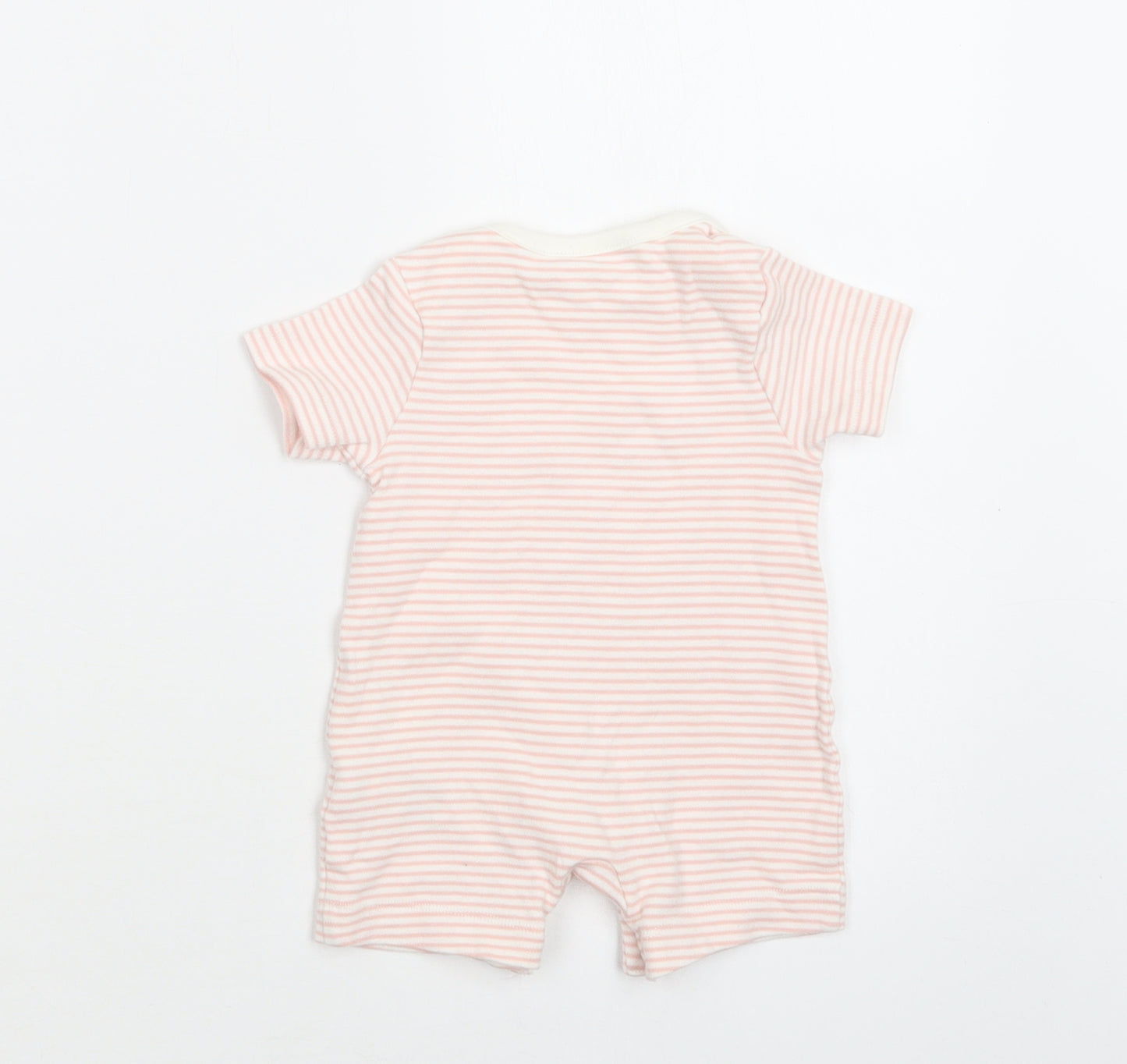 M&S Baby Pink Striped Cotton Romper One-Piece Size 0-3 Months  Snap