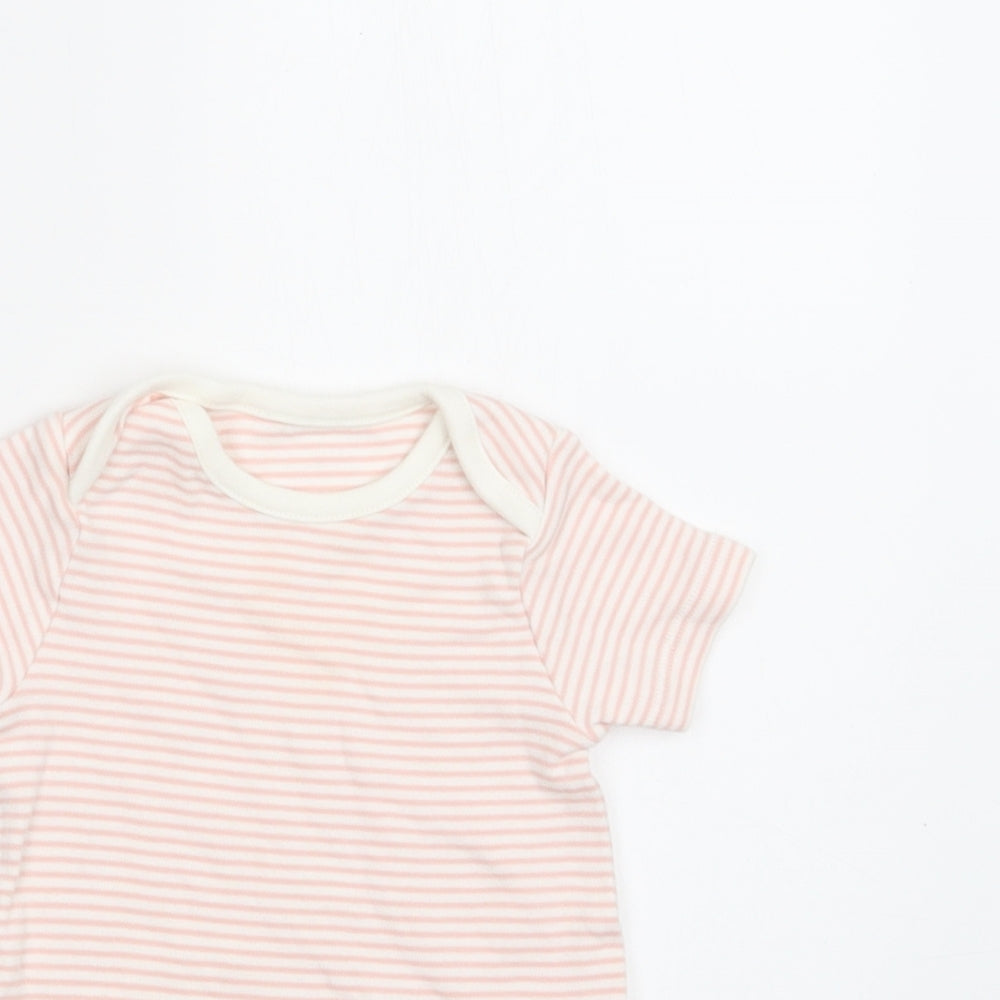 M&S Baby Pink Striped Cotton Romper One-Piece Size 0-3 Months  Snap