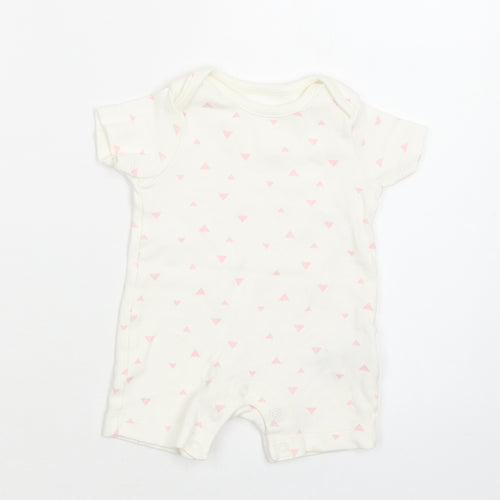 M&S Baby White Geometric Cotton Romper One-Piece Size 0-3 Months  Snap