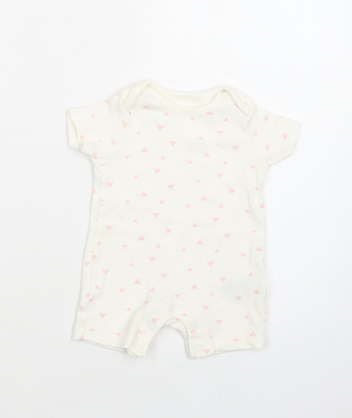M&S Baby White Geometric Cotton Romper One-Piece Size 0-3 Months Snap