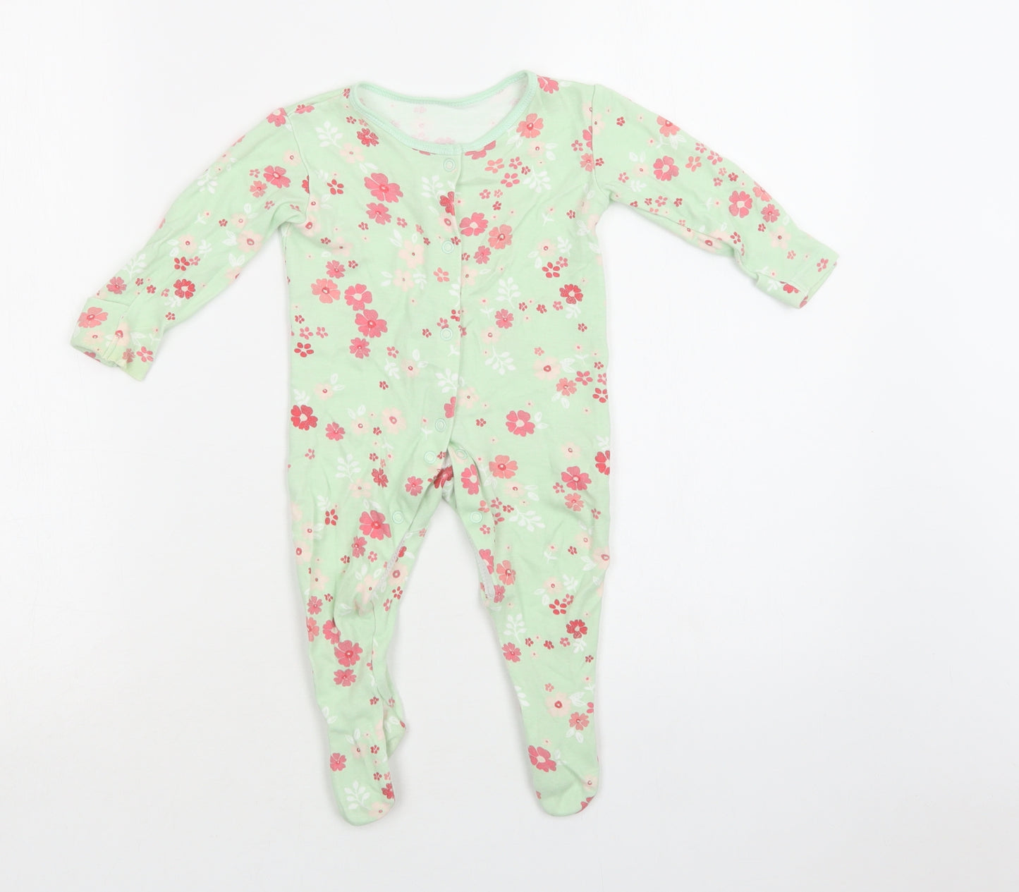 George Baby Green Floral Cotton Babygrow One-Piece Size 3-6 Months  Snap