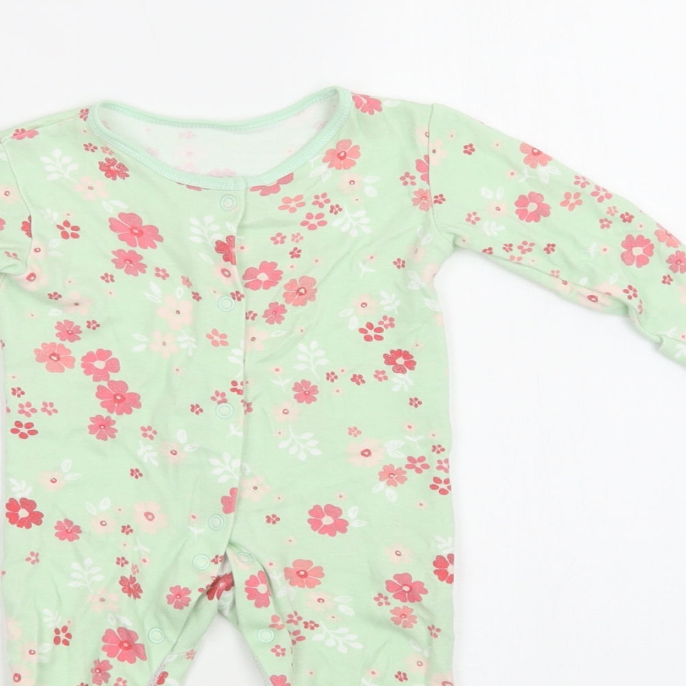 George Baby Green Floral Cotton Babygrow One-Piece Size 3-6 Months  Snap