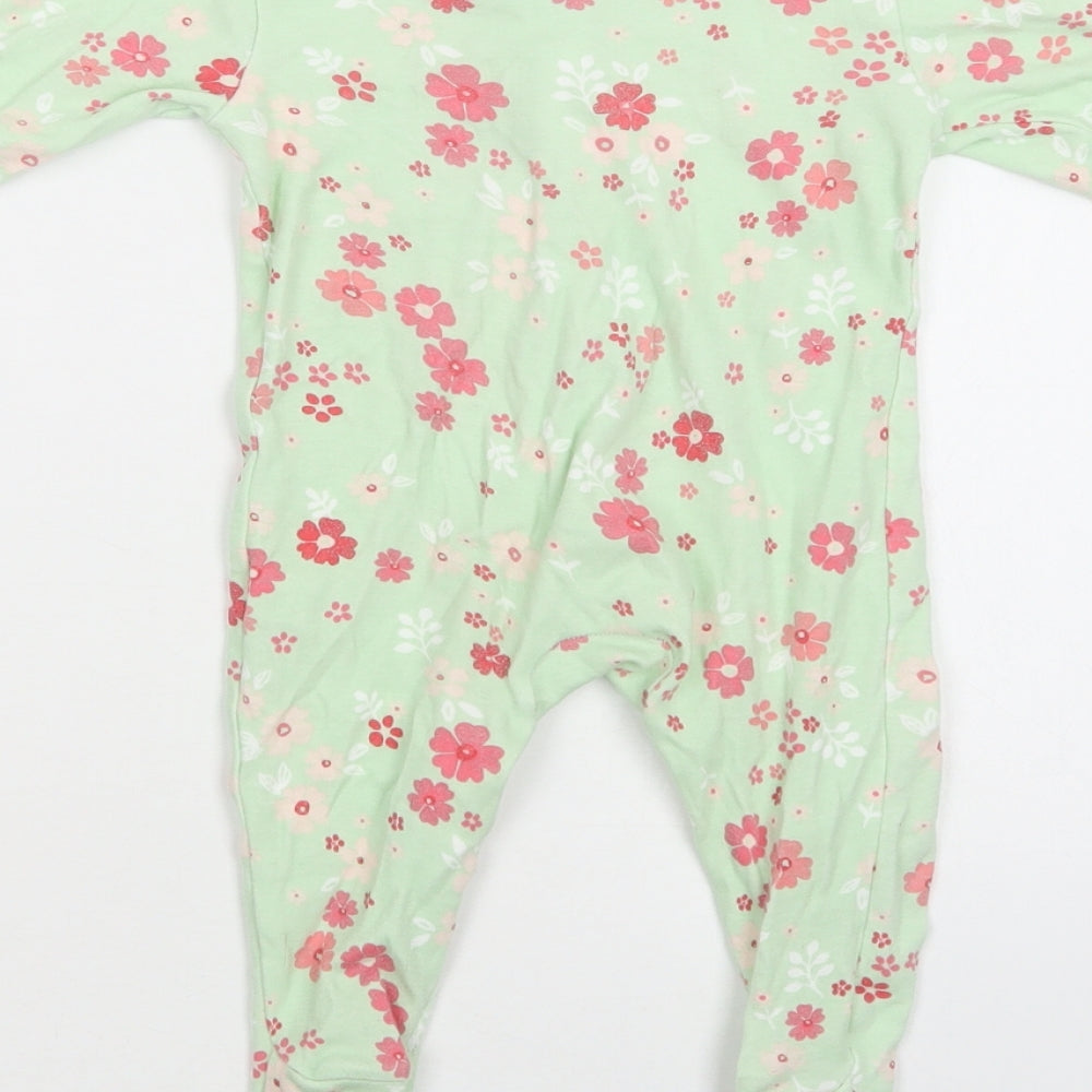 George Baby Green Floral Cotton Babygrow One-Piece Size 3-6 Months  Snap