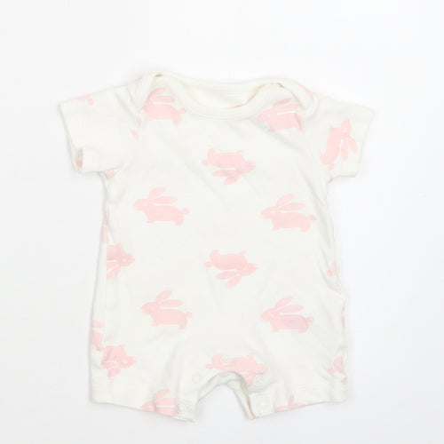 M&S Baby White Geometric Cotton Romper One-Piece Size 0-3 Months  Snap - Bunny Print