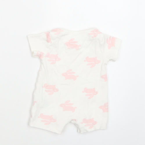 M&S Baby White Geometric Cotton Romper One-Piece Size 0-3 Months  Snap - Bunny Print