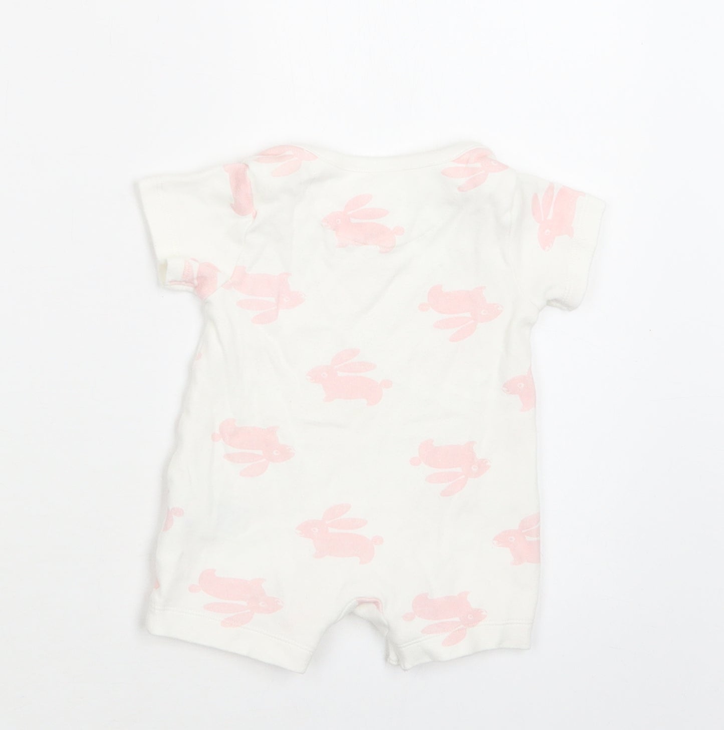 M&S Baby White Geometric Cotton Romper One-Piece Size 0-3 Months  Snap - Bunny Print