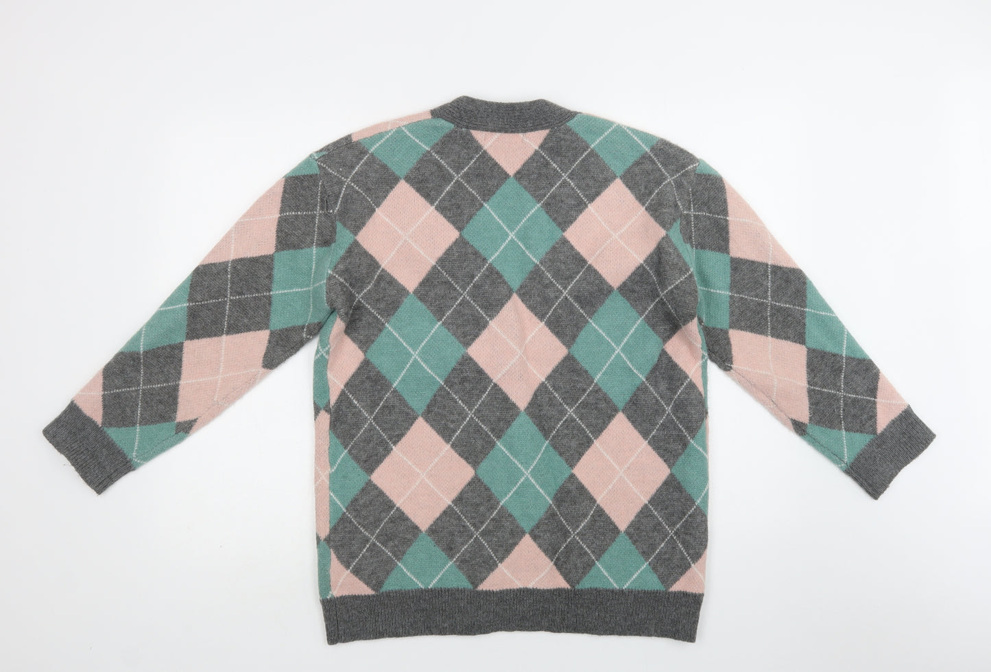 New Look Womens Multicoloured V-Neck Argyle/Diamond Acrylic Cardigan Jumper Size M