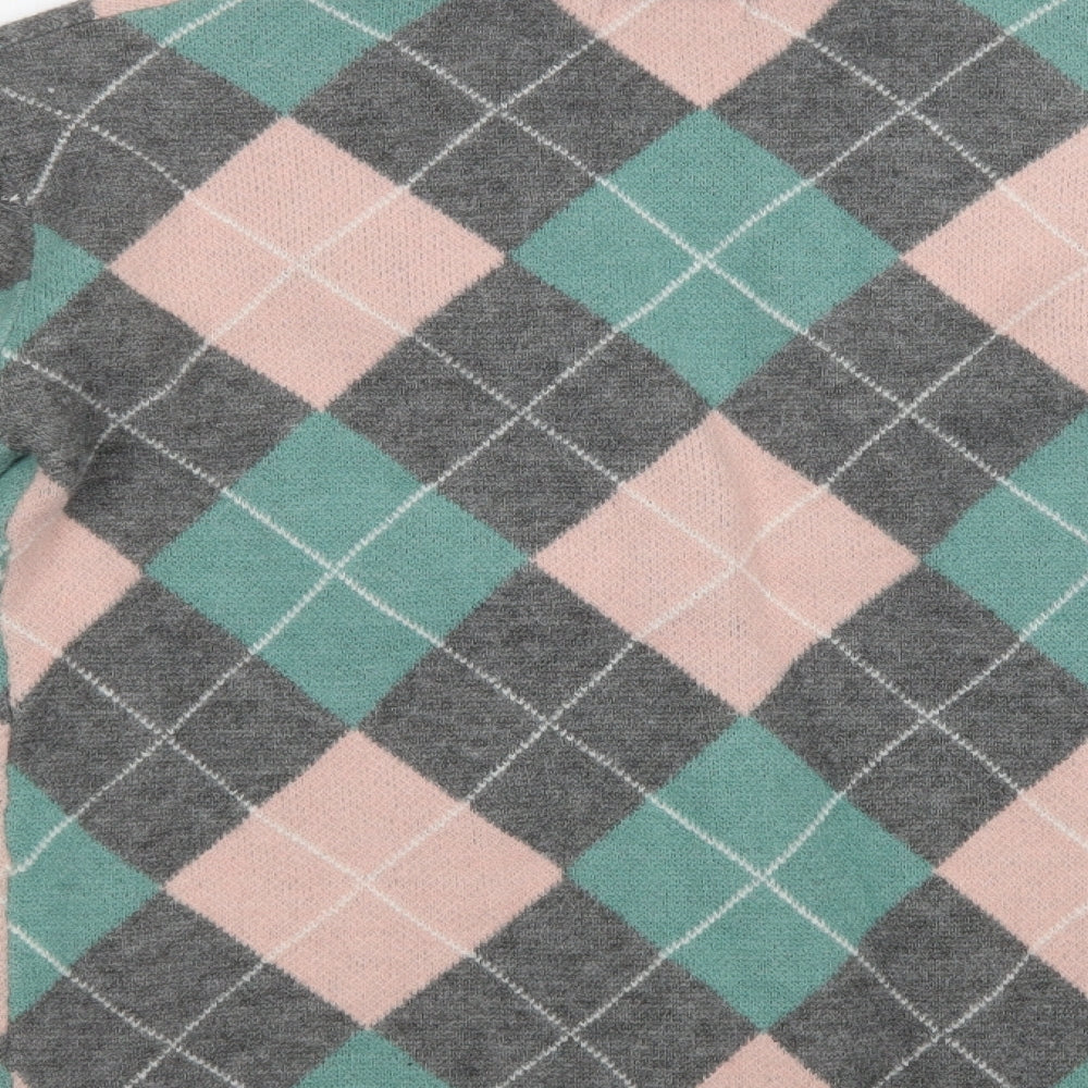 New Look Womens Multicoloured V-Neck Argyle/Diamond Acrylic Cardigan Jumper Size M