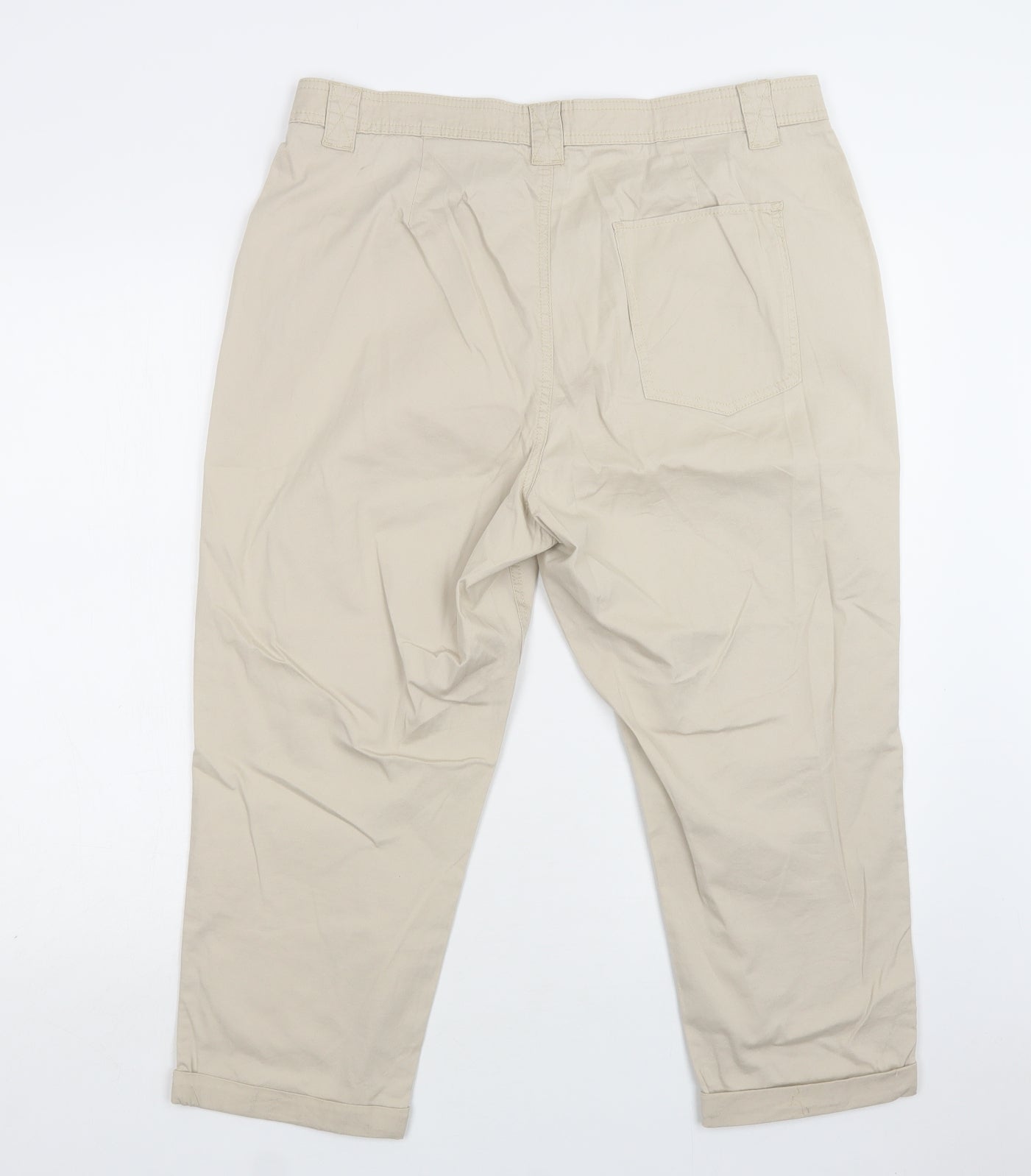 F&F Womens Beige  Cotton Cropped Trousers Size 16 L22 in Regular Button
