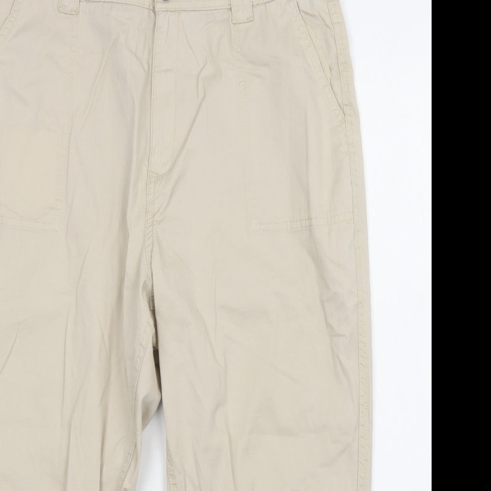 F&F Womens Beige  Cotton Cropped Trousers Size 16 L22 in Regular Button