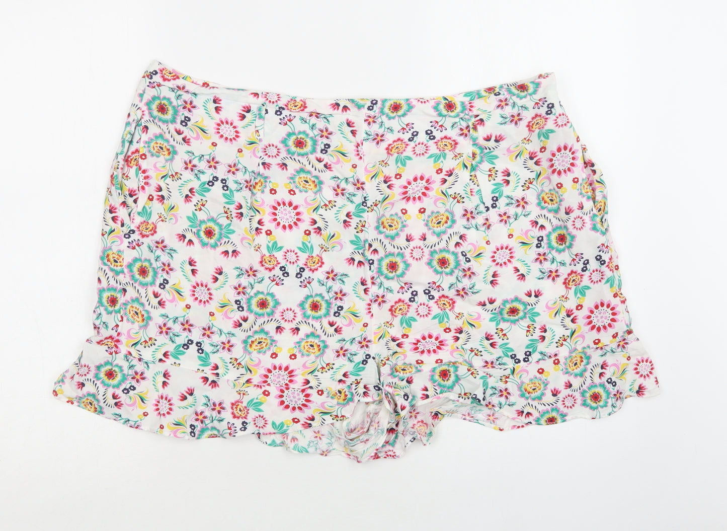 TU Womens White Floral Viscose Culotte Shorts Size 18 L3 in Regular Zip