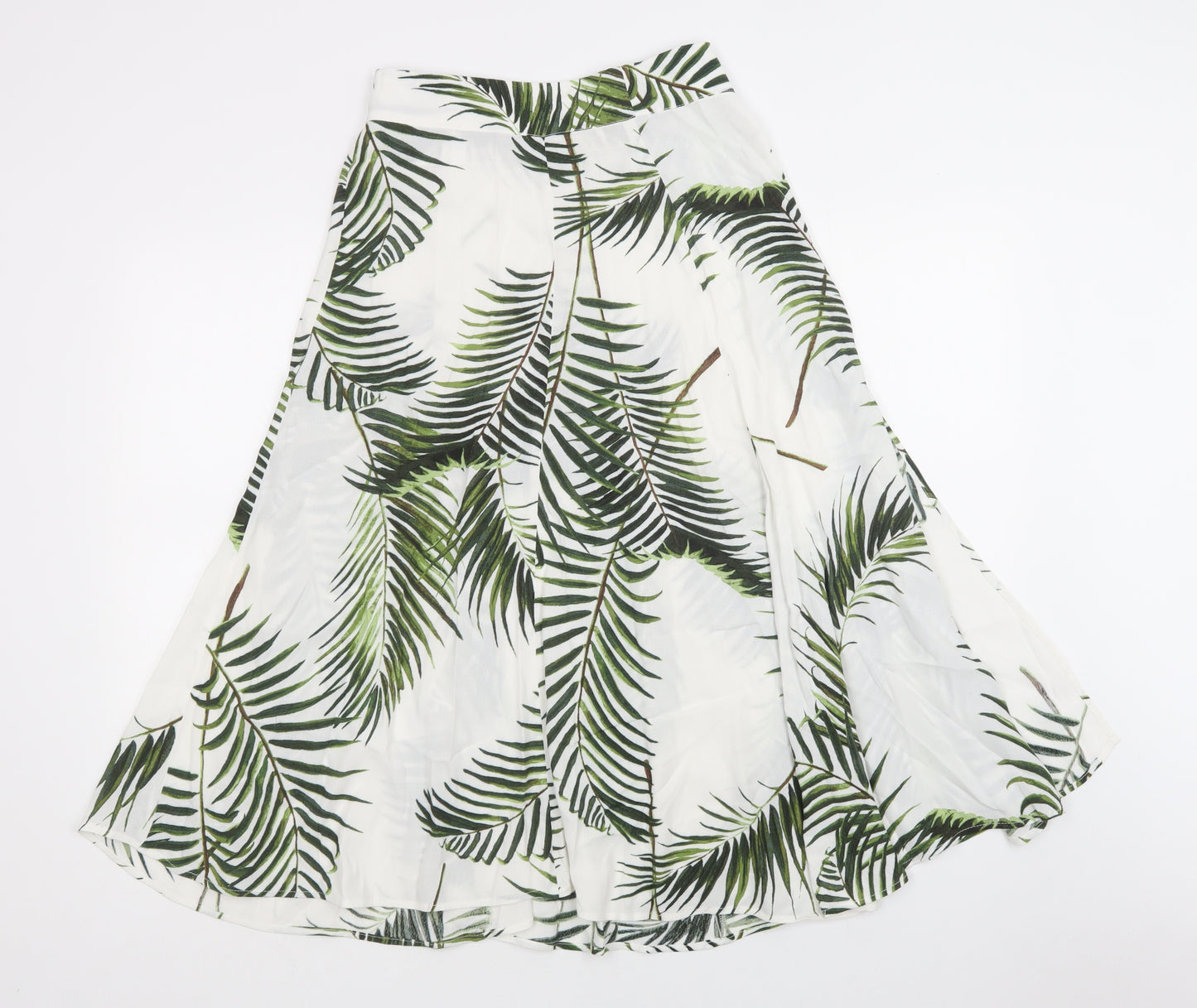 H&M Womens White Floral Viscose A-Line Skirt Size 8   Zip