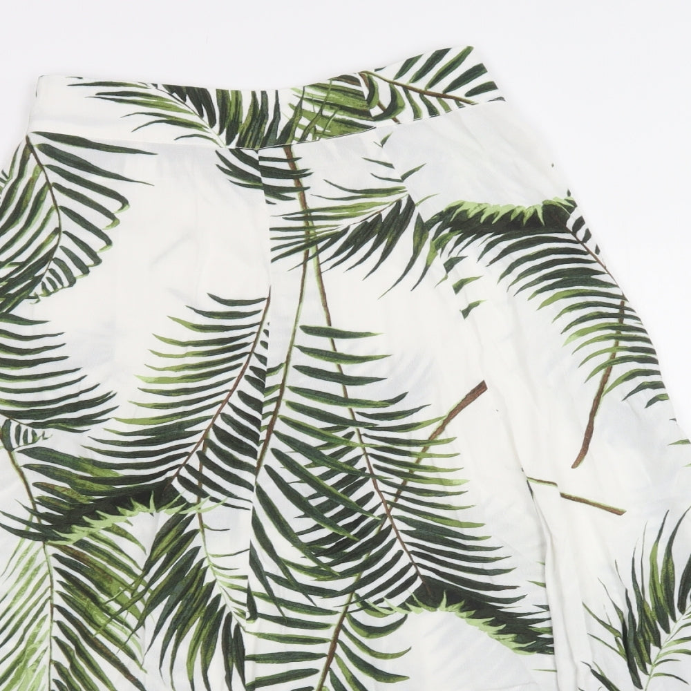 H&M Womens White Floral Viscose A-Line Skirt Size 8   Zip