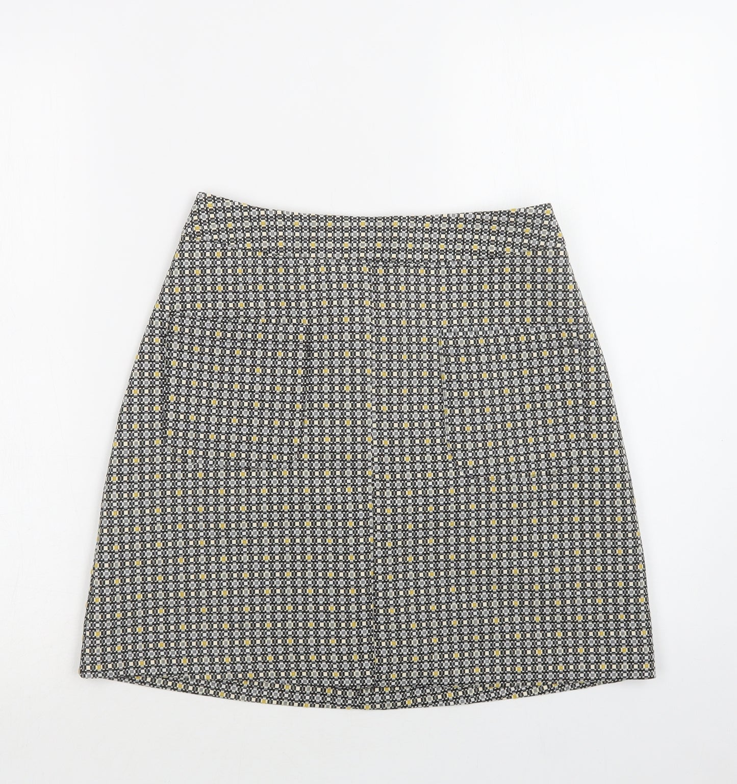 New Look Womens Grey Geometric Polyester Mini Skirt Size 8   Zip