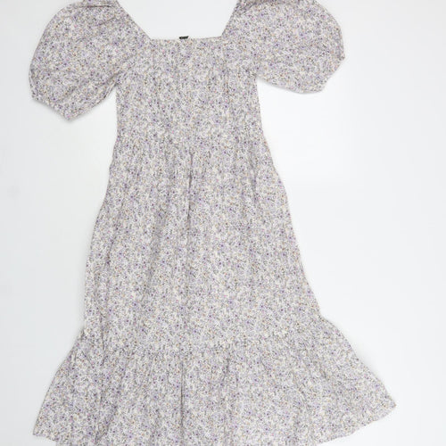 TU Womens White Floral Cotton A-Line  Size 4  Square Neck