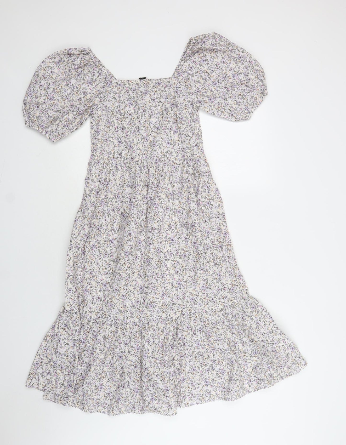 TU Womens White Floral Cotton A-Line  Size 4  Square Neck