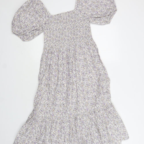 TU Womens White Floral Cotton A-Line  Size 4  Square Neck