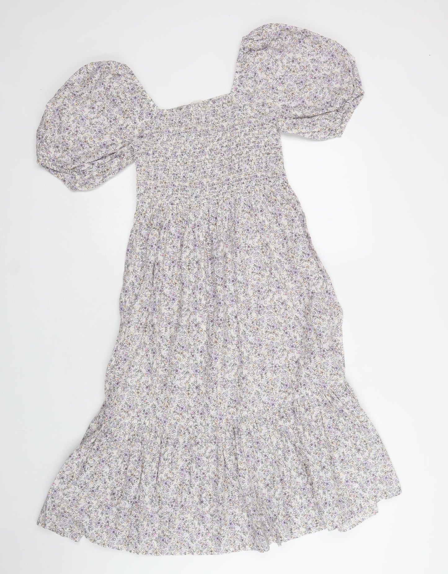 TU Womens White Floral Cotton A-Line  Size 4  Square Neck