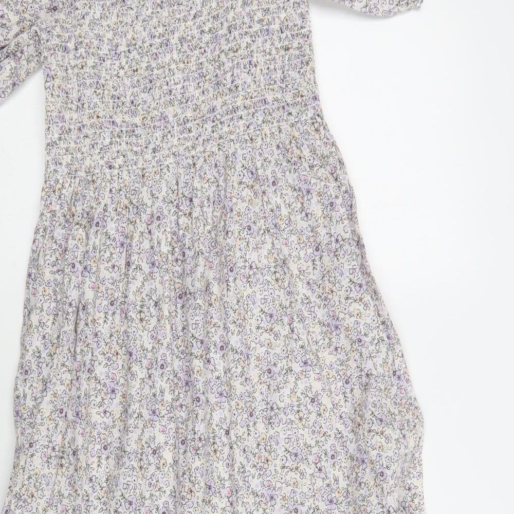 TU Womens White Floral Cotton A-Line  Size 4  Square Neck