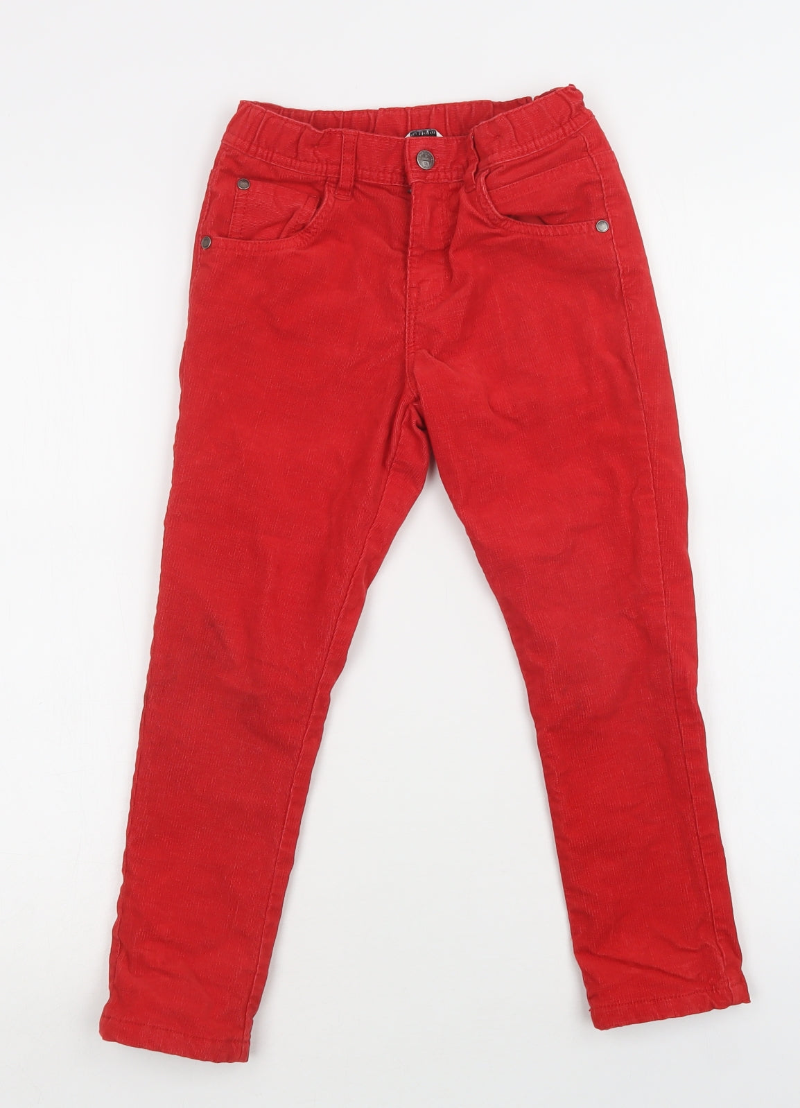 M&S Girls Red  Cotton Straight Jeans Size 6-7 Years  Regular Button
