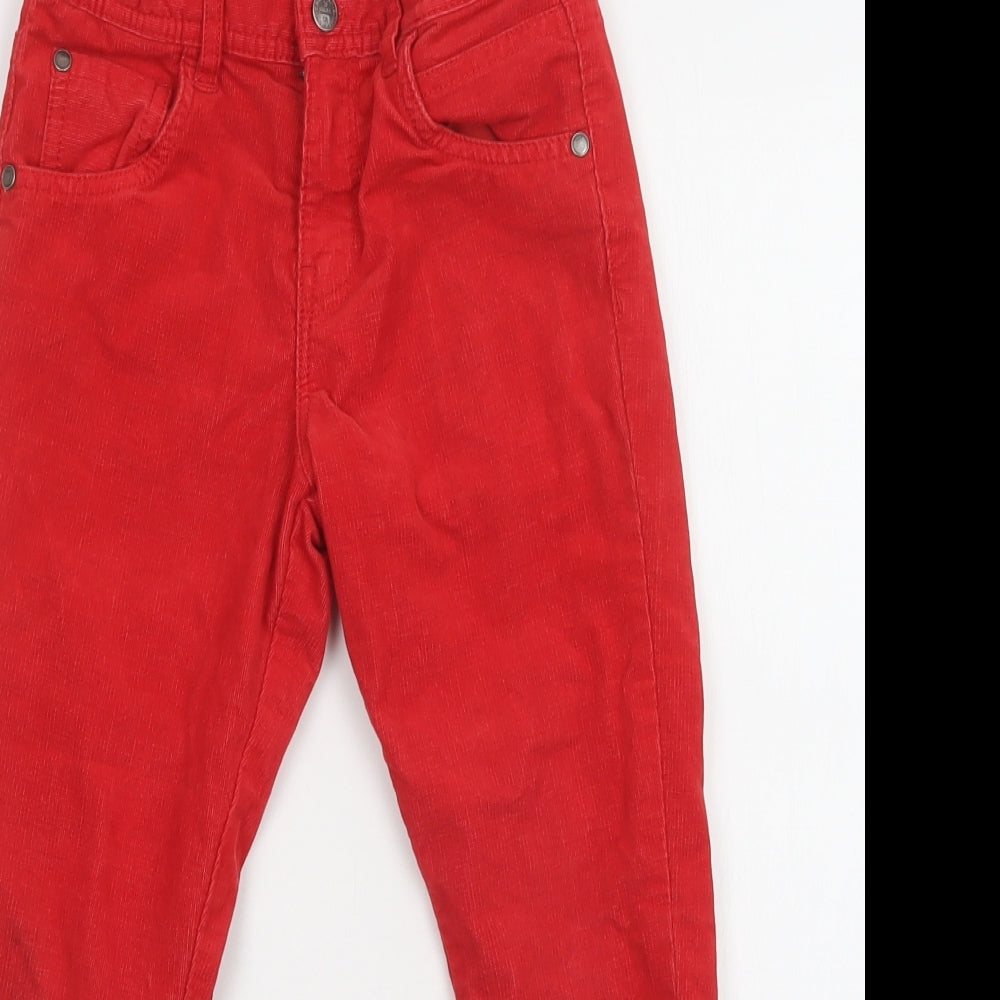 M&S Girls Red  Cotton Straight Jeans Size 6-7 Years  Regular Button