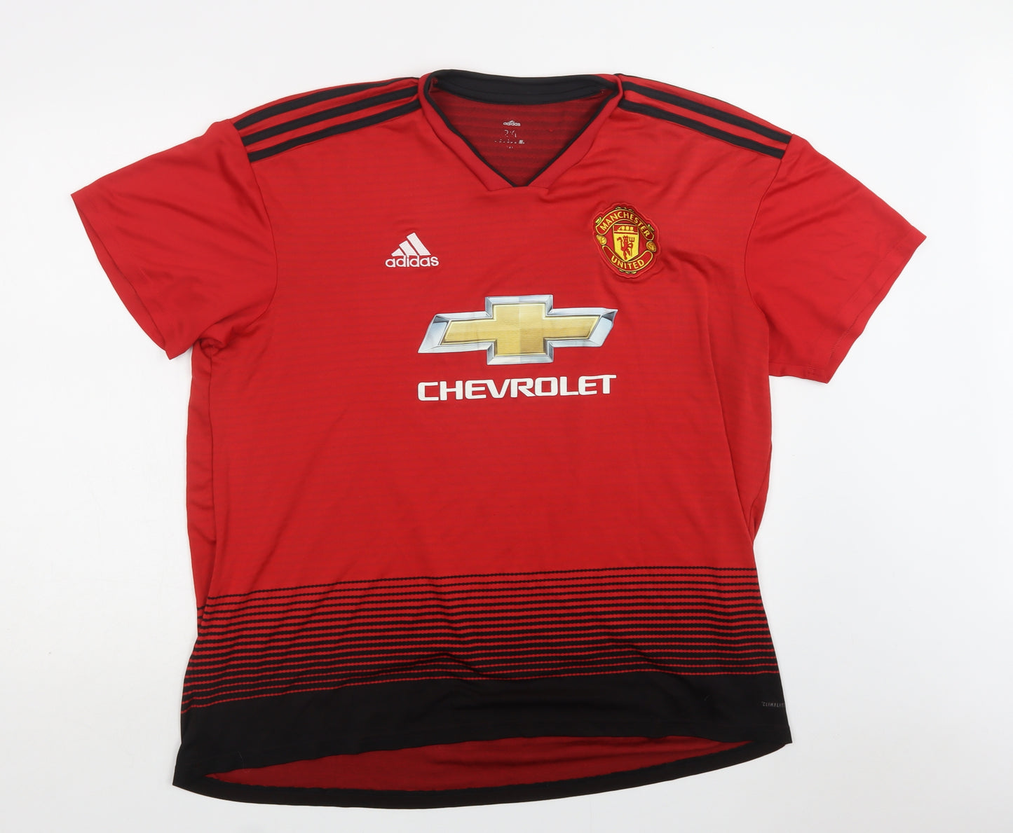 adidas Mens Red Striped Polyester  T-Shirt Size XL V-Neck  - Manchester United FC