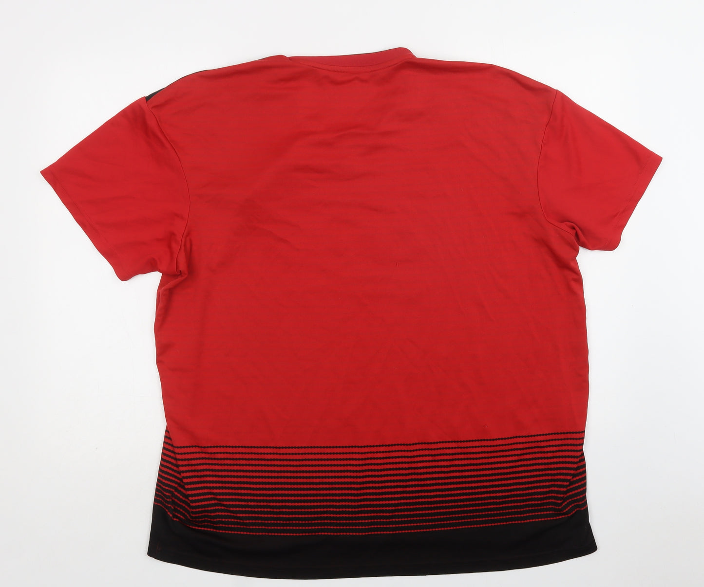adidas Mens Red Striped Polyester  T-Shirt Size XL V-Neck  - Manchester United FC