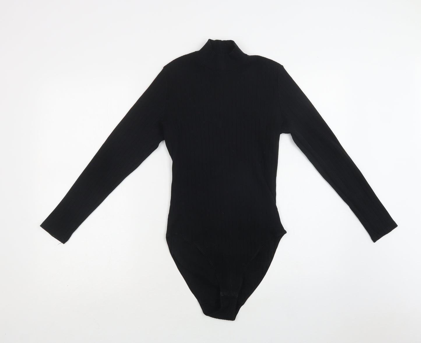 M&S Womens Black  Cotton Bodysuit One-Piece Size 16  Snap