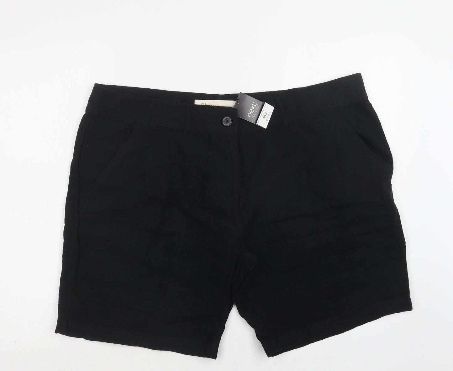 NEXT Womens Black  Linen Chino Shorts Size 20 L9 in Regular Button