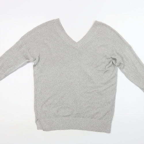 Topshop Womens Silver V-Neck  Viscose Pullover Jumper Size 6