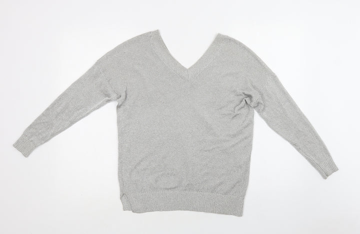 Topshop Womens Silver V-Neck Viscose Pullover Jumper Size 6