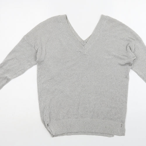 Topshop Womens Silver V-Neck  Viscose Pullover Jumper Size 6