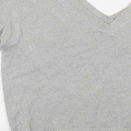 Topshop Womens Silver V-Neck  Viscose Pullover Jumper Size 6