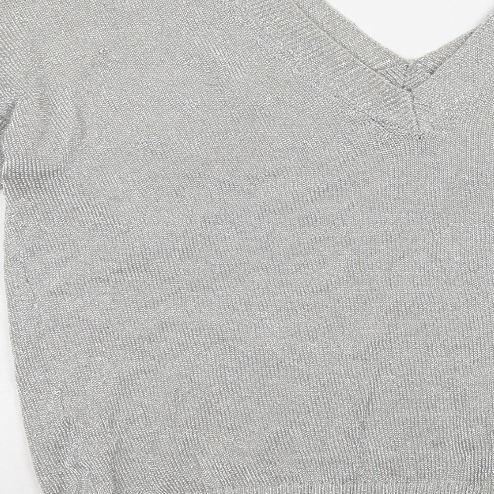 Topshop Womens Silver V-Neck  Viscose Pullover Jumper Size 6