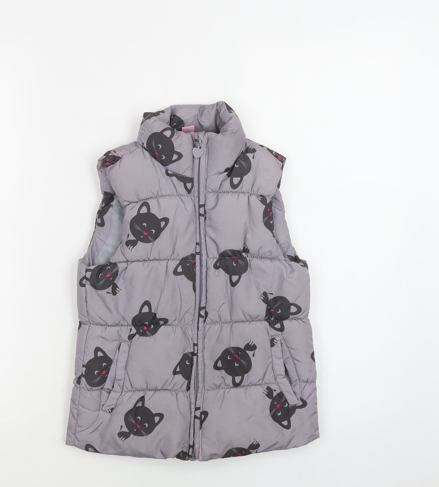Dopo Dopo Girls Purple Geometric  Gilet Waistcoat Size 6-7 Years  Zip - Cat Print